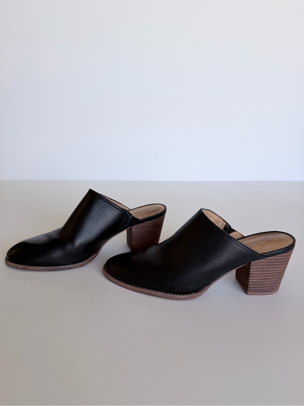 Madewell J8560 Black Leather Block Heel Mule Slides Pointed Toe 8.5 - Picture 6 of 11